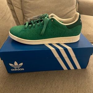 Adidas, Stan Smith green suede with floral imprint